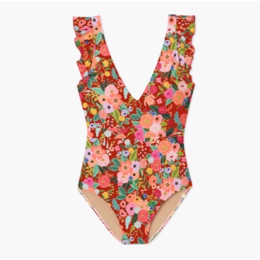 Summersalt Rifle Paper Co Garden Party Ruffle backflip One Piece Swimsuit 10lt - Picture 3 of 6